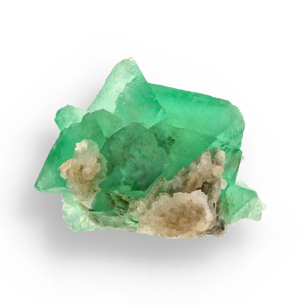 Get your Vibrant Green Fluorite Octahedral Crystal Cluster with Quartz - Riemvasmaak, Northern Cape, South Africa online now or in store at Forever Gems in Franschhoek, South Africa