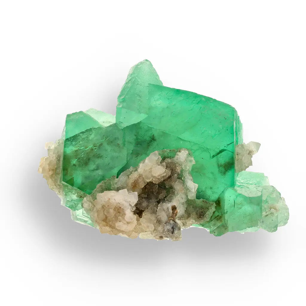 Get your Vibrant Green Fluorite Octahedral Crystal Cluster with Quartz - Riemvasmaak, Northern Cape, South Africa online now or in store at Forever Gems in Franschhoek, South Africa