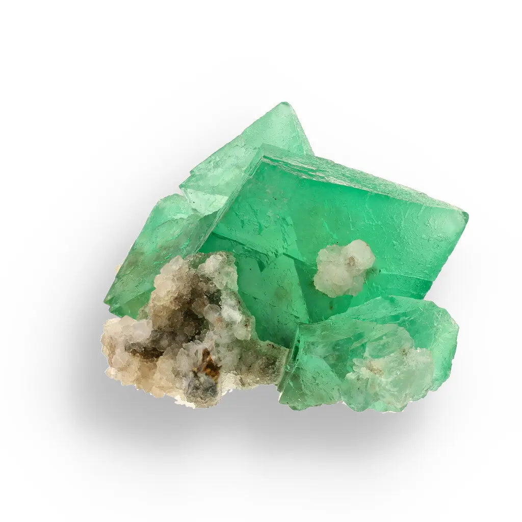 Get your Vibrant Green Fluorite Octahedral Crystal Cluster with Quartz - Riemvasmaak, Northern Cape, South Africa online now or in store at Forever Gems in Franschhoek, South Africa