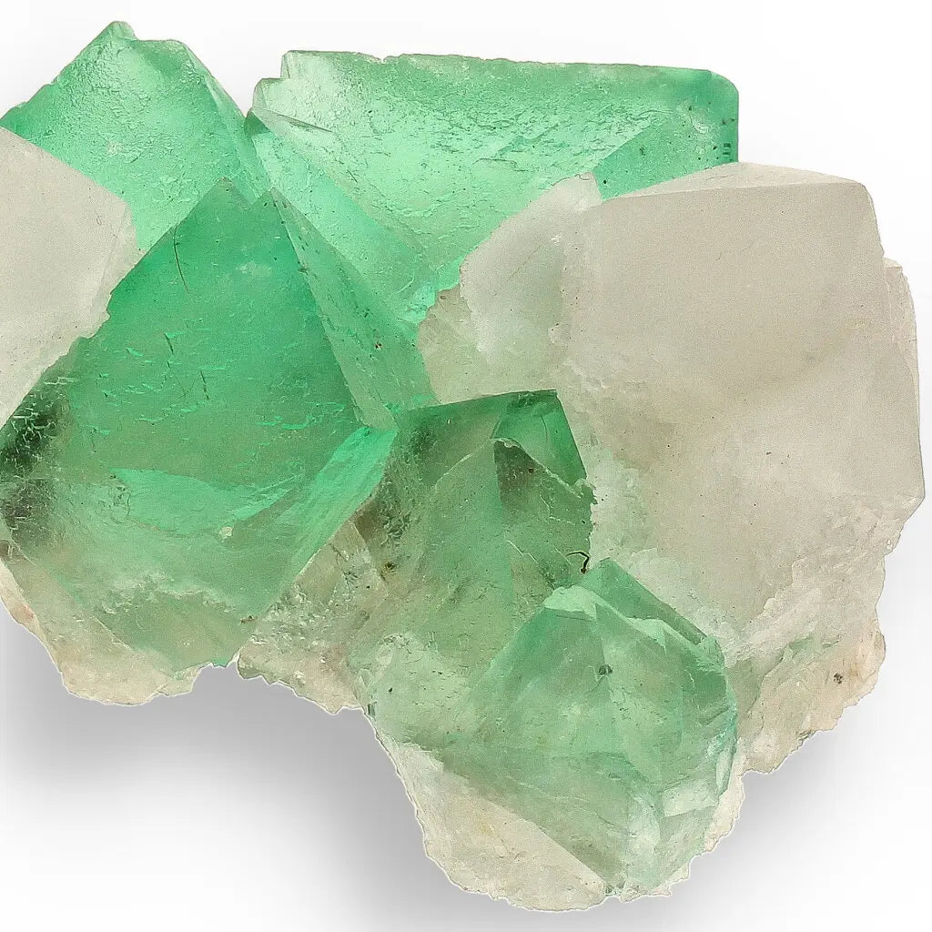 Get your Rare Green Fluorite Octahedral Crystal Cluster with White Quartz - Riemvasmaak, Northern Cape, South Africa online now or in store at Forever Gems in Franschhoek, South Africa
