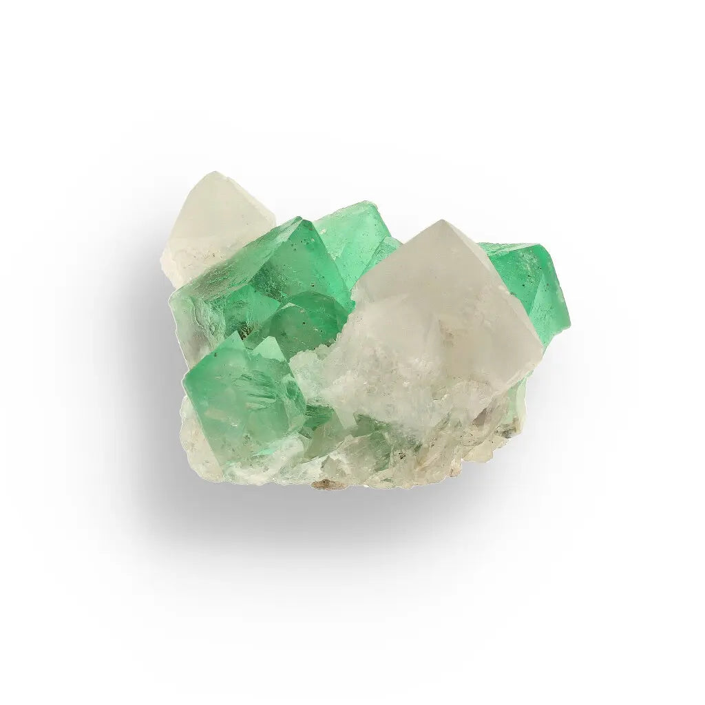 Get your Rare Green Fluorite Octahedral Crystal Cluster with White Quartz - Riemvasmaak, Northern Cape, South Africa online now or in store at Forever Gems in Franschhoek, South Africa