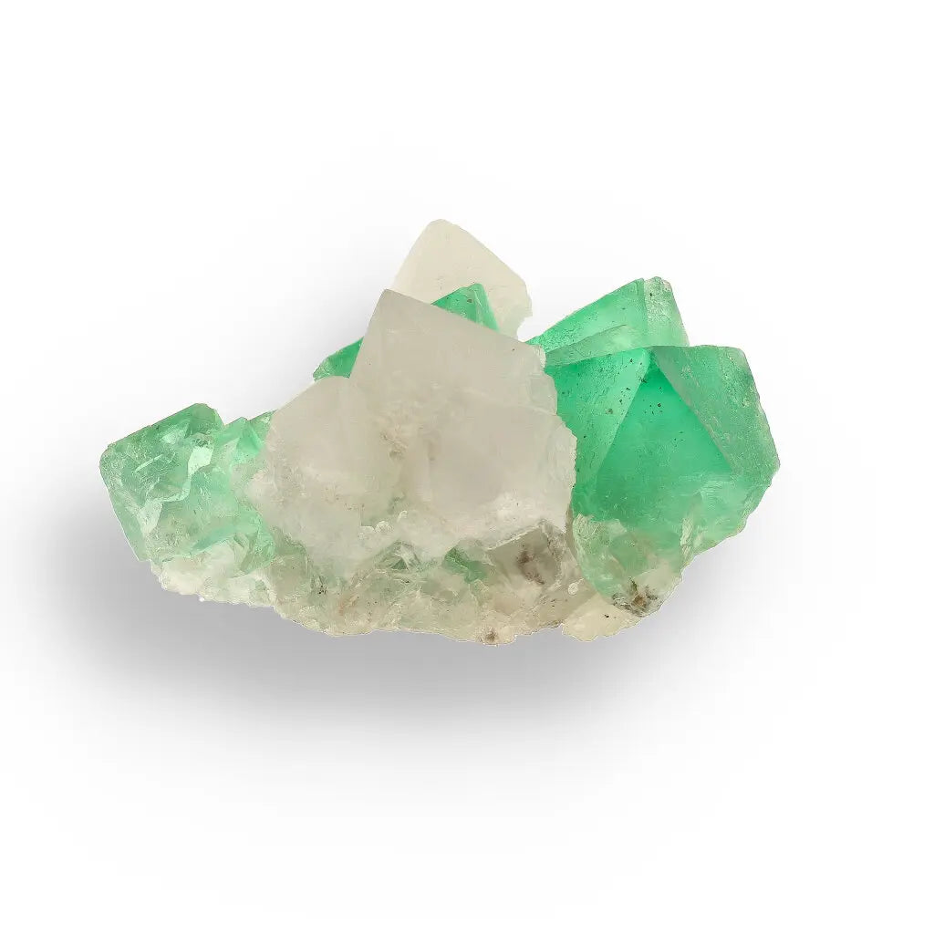 Get your Rare Green Fluorite Octahedral Crystal Cluster with White Quartz - Riemvasmaak, Northern Cape, South Africa online now or in store at Forever Gems in Franschhoek, South Africa