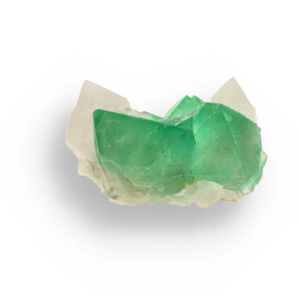 Get your Rare Green Fluorite Octahedral Crystal Cluster with White Quartz - Riemvasmaak, Northern Cape, South Africa online now or in store at Forever Gems in Franschhoek, South Africa