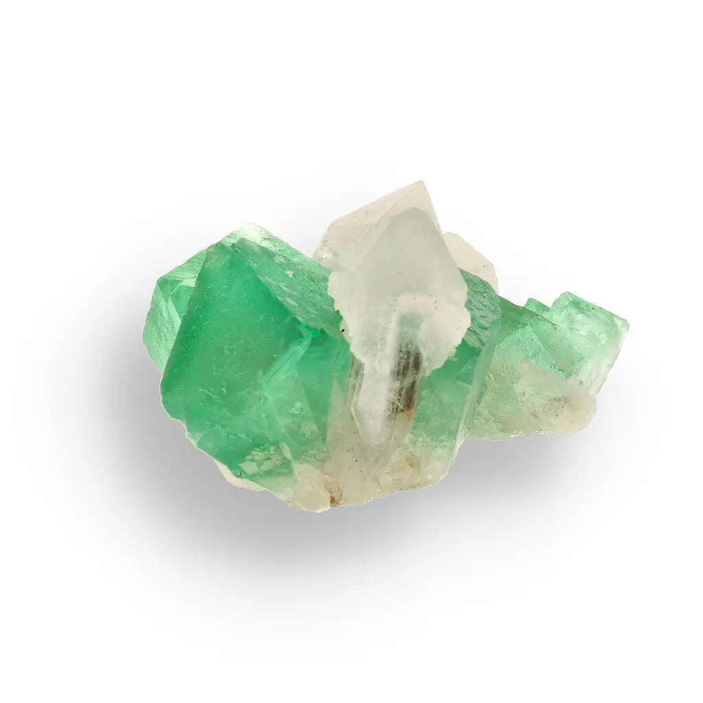 Get your Rare Green Fluorite Octahedral Crystal Cluster with White Quartz - Riemvasmaak, Northern Cape, South Africa online now or in store at Forever Gems in Franschhoek, South Africa