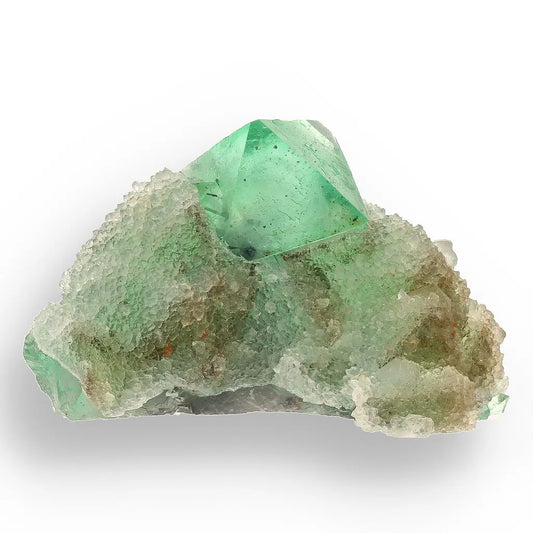 Get your Exceptional Green Fluorite Octahedron with Purple Core on White Druzy Quartz - Riemvasmaak, Northern Cape, South Africa online now or in store at Forever Gems in Franschhoek, South Africa