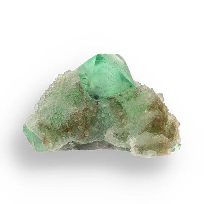 Get your Exceptional Green Fluorite Octahedron with Purple Core on White Druzy Quartz - Riemvasmaak, Northern Cape, South Africa online now or in store at Forever Gems in Franschhoek, South Africa