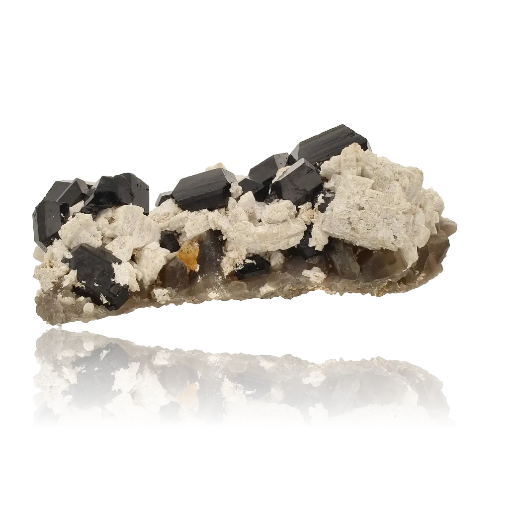 Buy your Schorl Black Tourmaline with Feldspar and Smoky Quartz online now or in store at Forever Gems in Franschhoek, South Africa