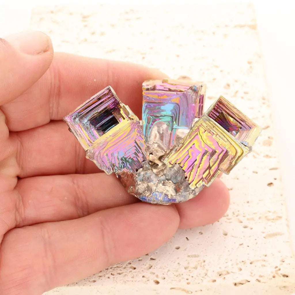 Get your Architectural Rainbow Bismuth Hopper Crystal Cluster online now or in store at Forever Gems in Franschhoek, South Africa