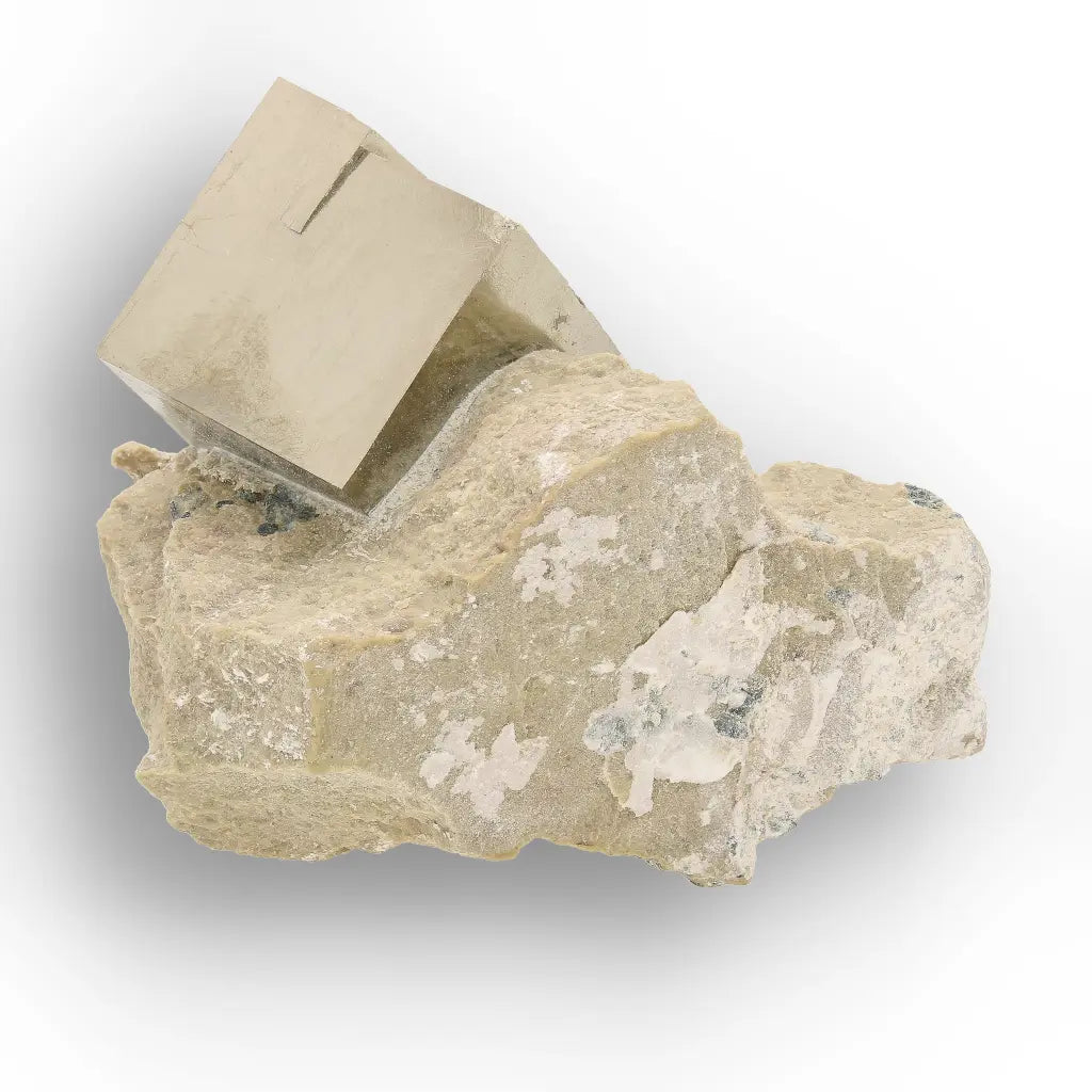 Get your Pyrite Cube in Matrix – Mirror-Finish Navajún Twin Formation online now or in store at Forever Gems in Franschhoek, South Africa