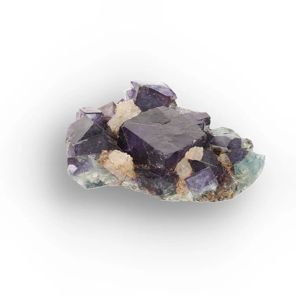 Purple & Blue-Green Fluorite with Quartz from Okorusu Mine, Namibia