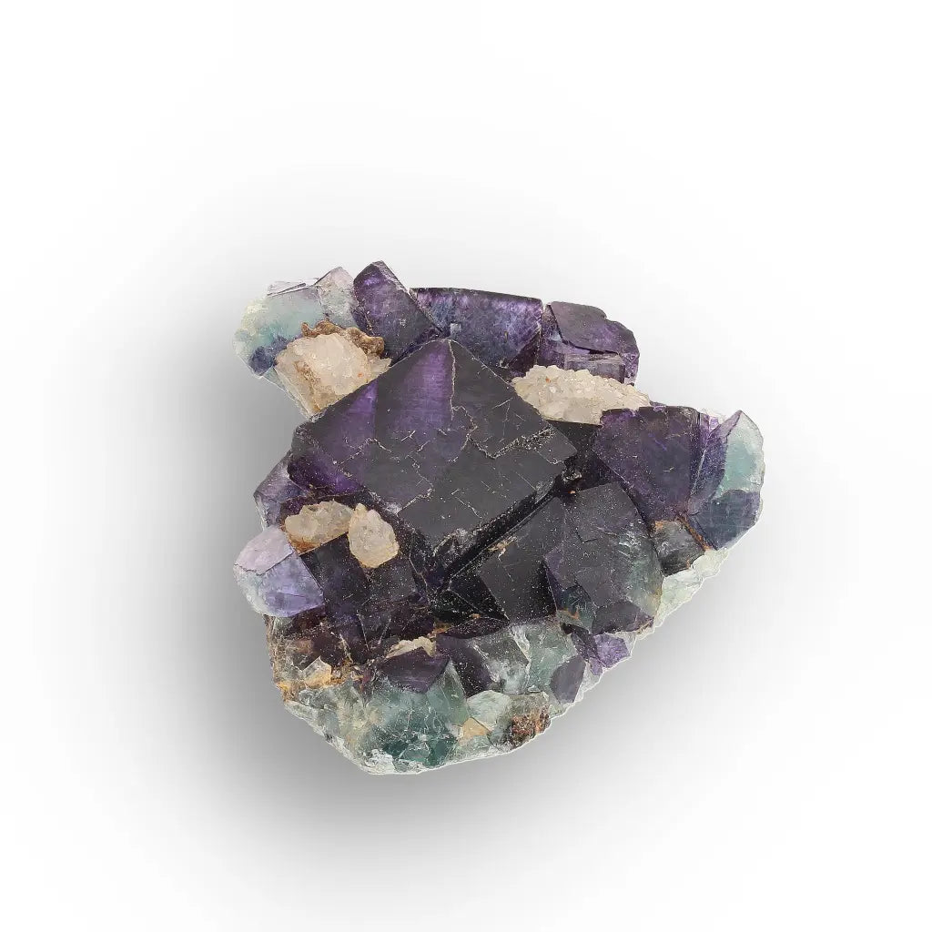 Purple & Blue-Green Fluorite with Quartz from Okorusu Mine, Namibia