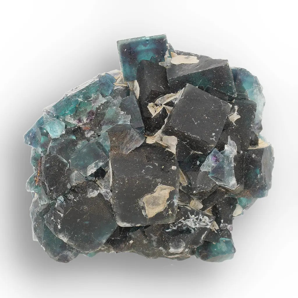 Deep Blue-Green Fluorite Cubes from Okorusu Mine, Namibia