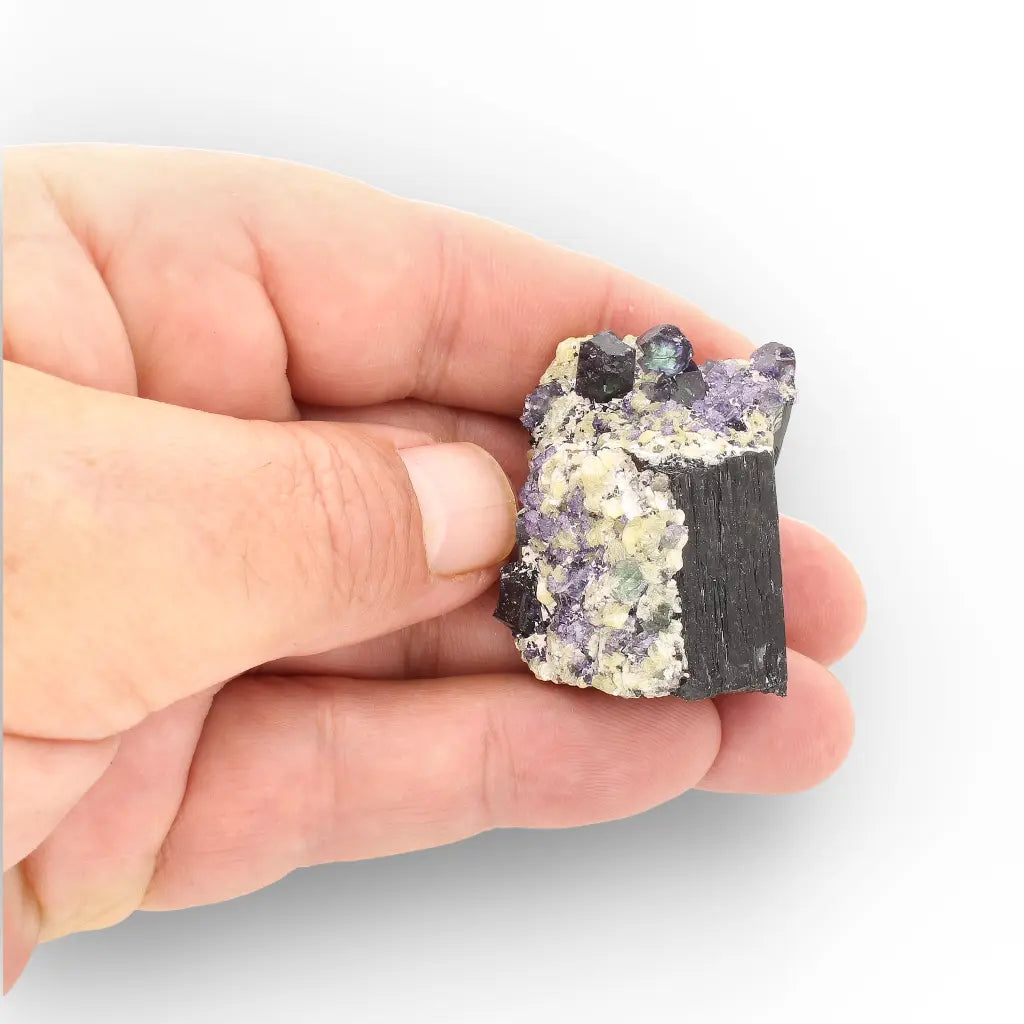 Black Tourmaline with Fluorite & Muscovite from Namibia
