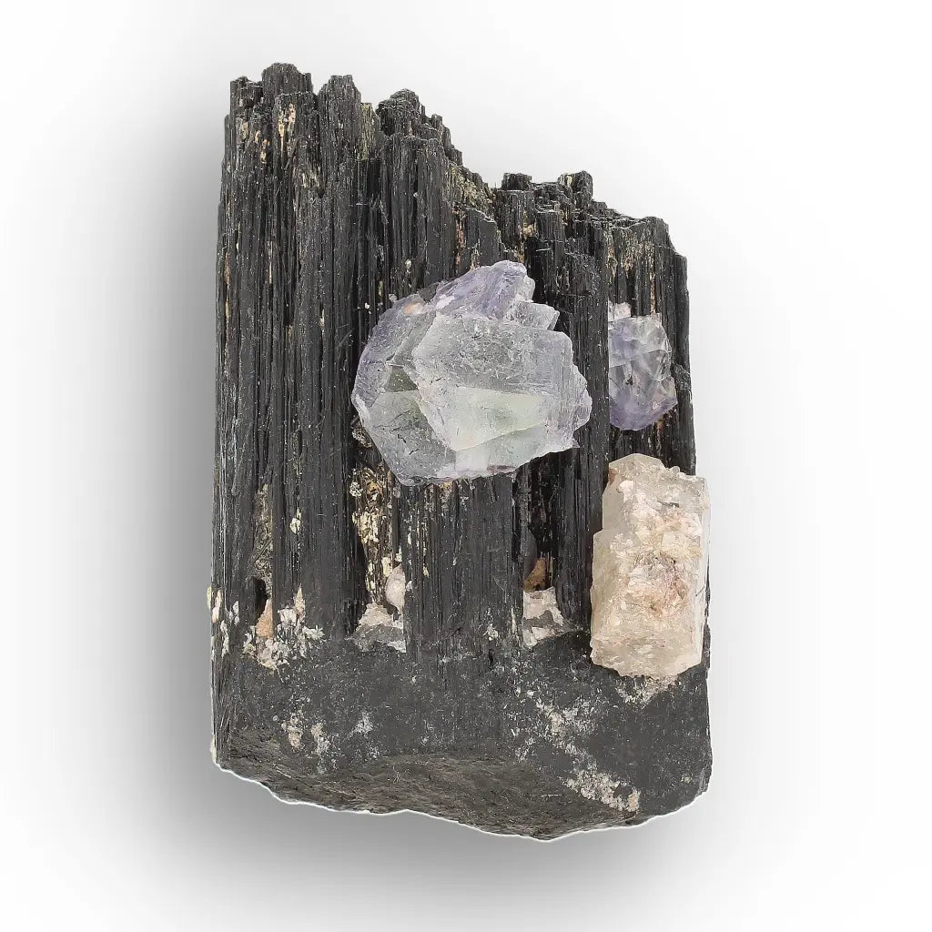 Black Tourmaline with Fluorite & Goshenite from Namibia