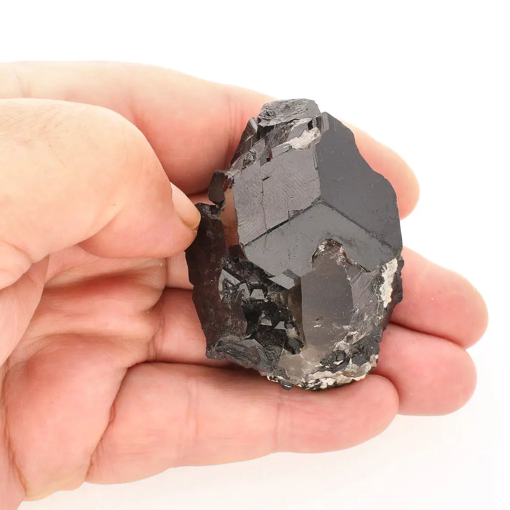 Black Tourmaline with Smoky Quartz & Hyalite Opal from Namibia