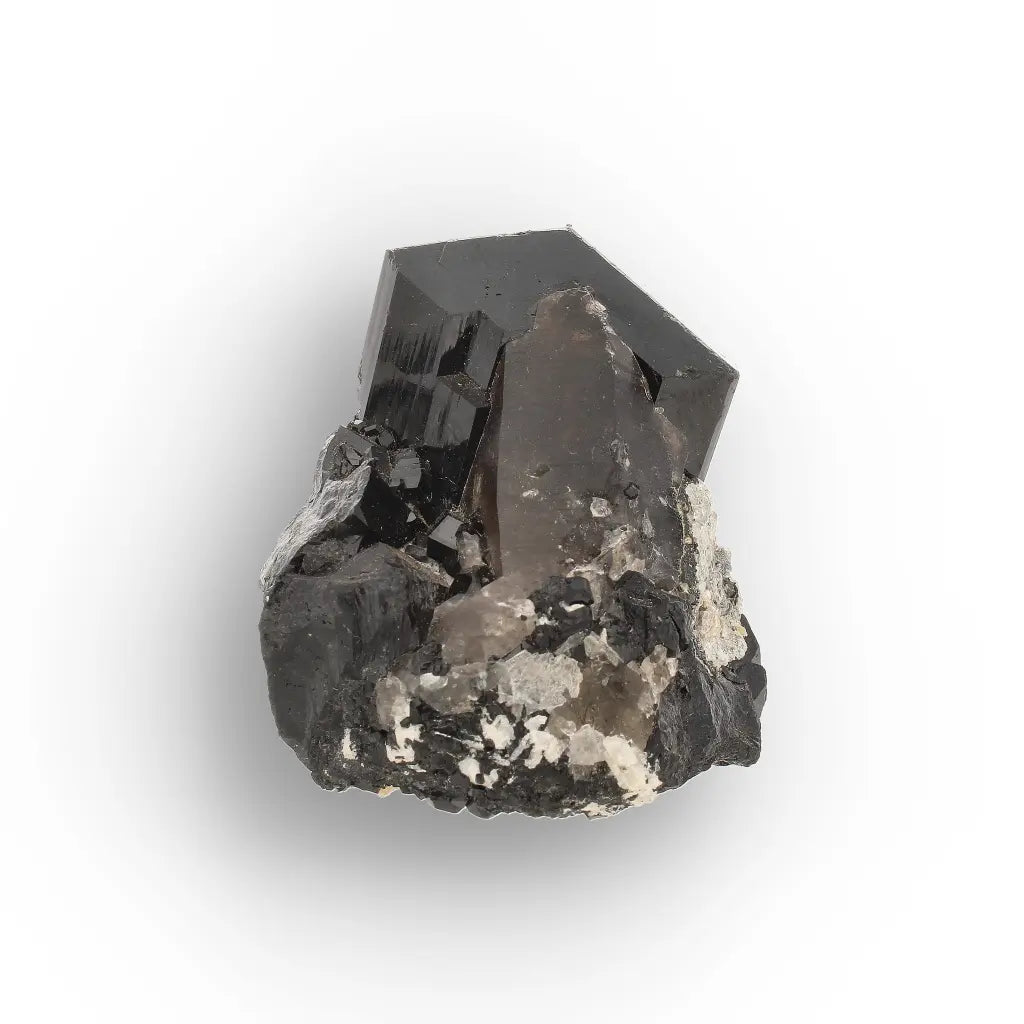 Black Tourmaline with Smoky Quartz & Hyalite Opal from Namibia
