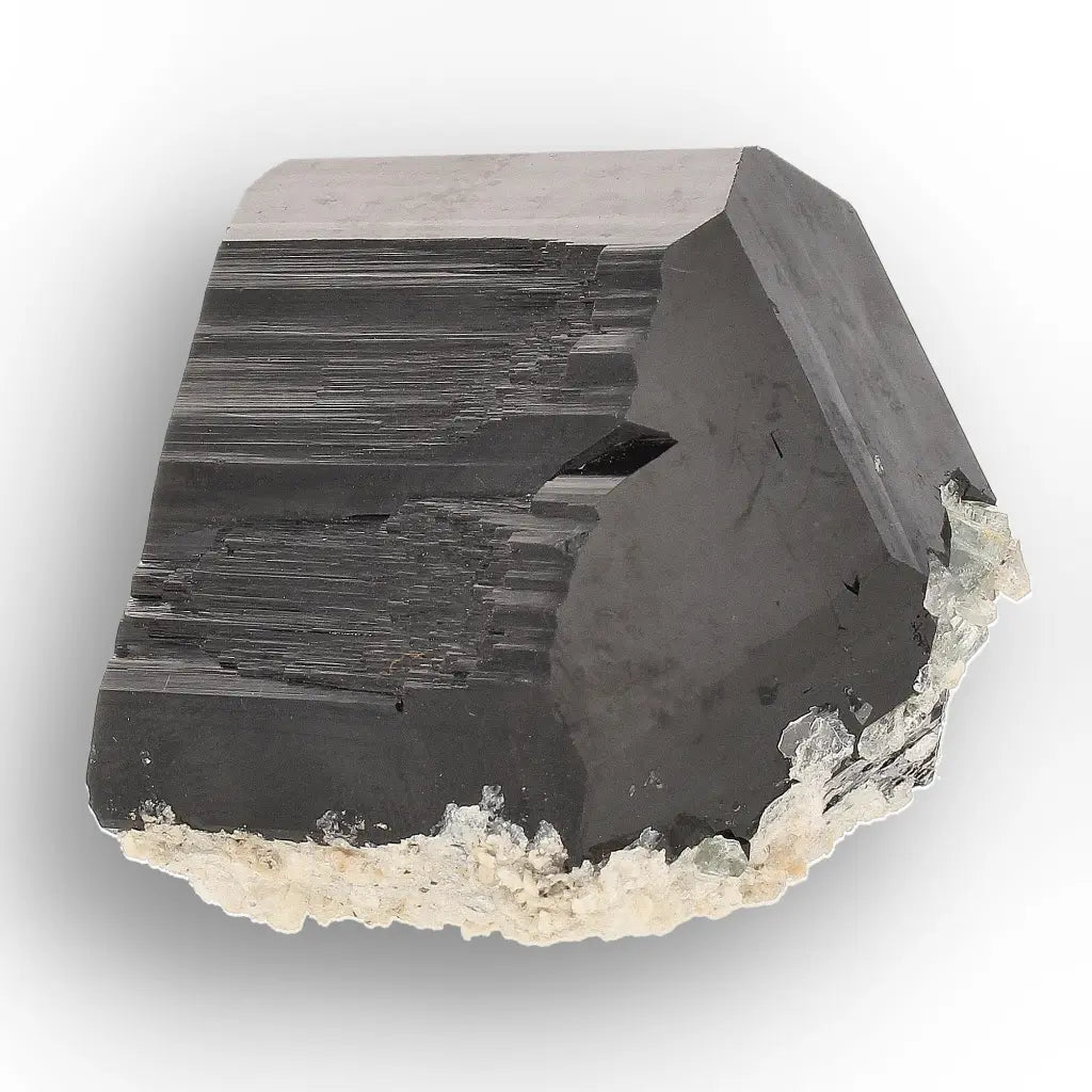 Double-Terminated Black Tourmaline with Goshenite & Hyalite Opal from Namibia