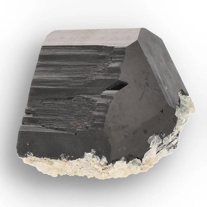 Double-Terminated Black Tourmaline with Goshenite & Hyalite Opal from Namibia