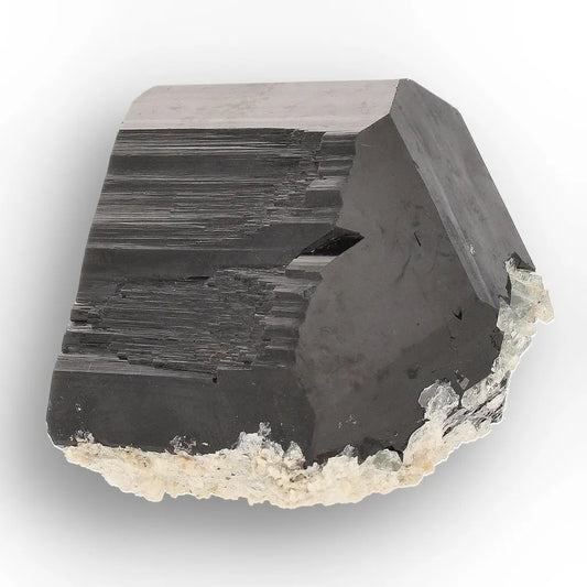 Double-Terminated Black Tourmaline with Goshenite & Hyalite Opal from Namibia