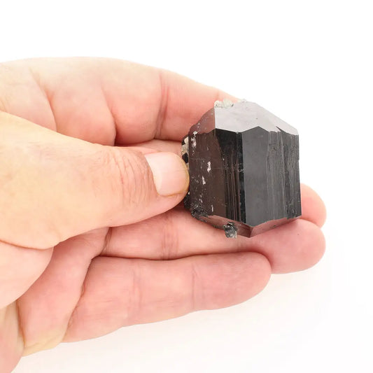 Double-Terminated Black Tourmaline with Goshenite & Hyalite Opal from Namibia