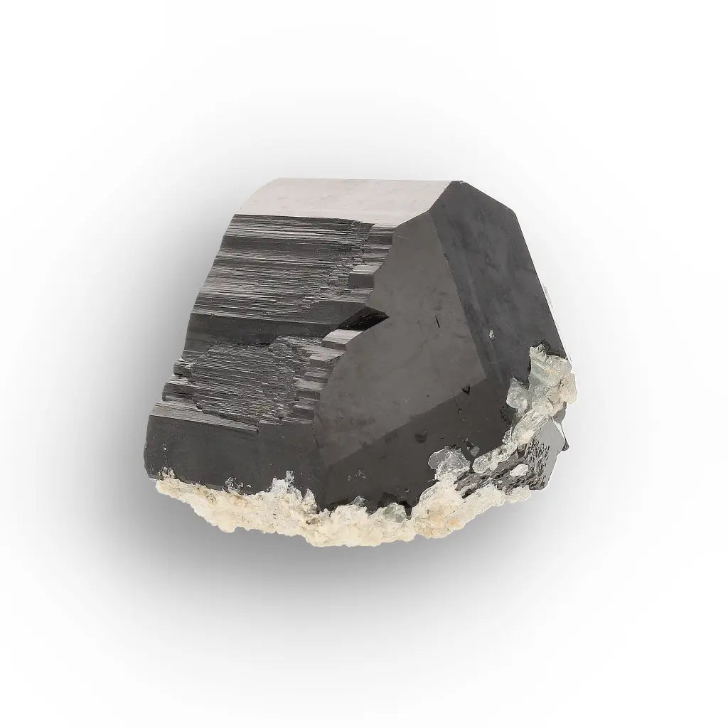 Double-Terminated Black Tourmaline with Goshenite & Hyalite Opal from Namibia