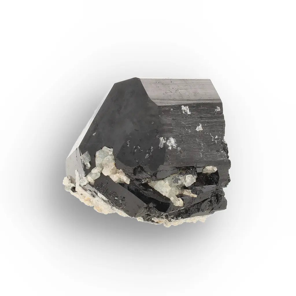 Double-Terminated Black Tourmaline with Goshenite & Hyalite Opal from Namibia