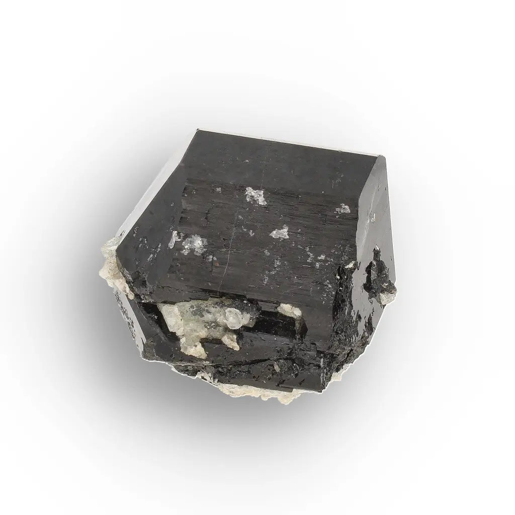Double-Terminated Black Tourmaline with Goshenite & Hyalite Opal from Namibia