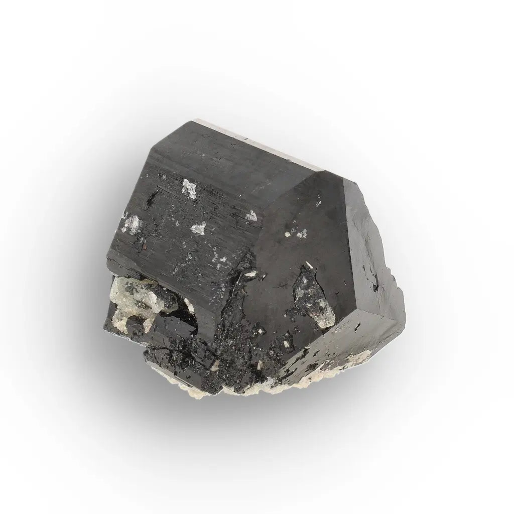 Double-Terminated Black Tourmaline with Goshenite & Hyalite Opal from Namibia