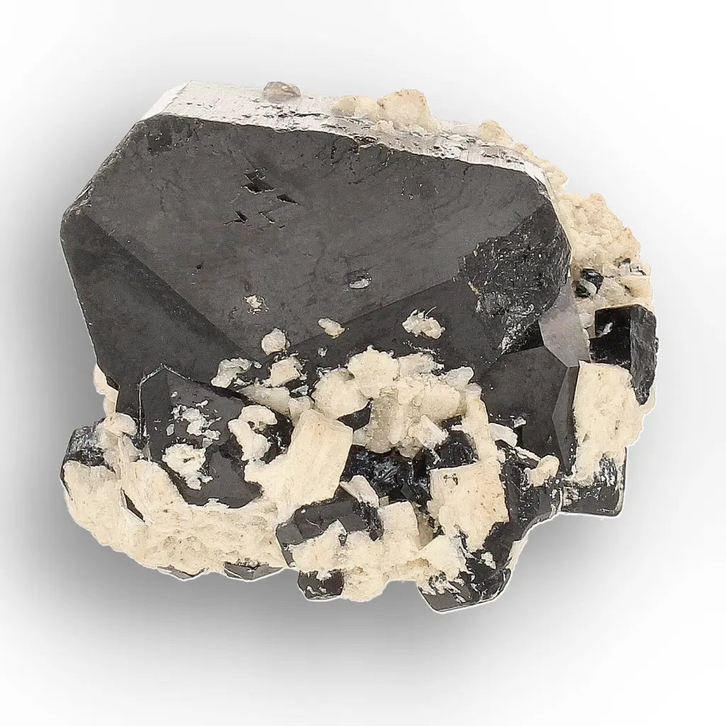 Double-Terminated Black Tourmaline on Feldspar from Namibia