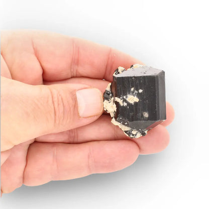 Double-Terminated Black Tourmaline on Feldspar from Namibia