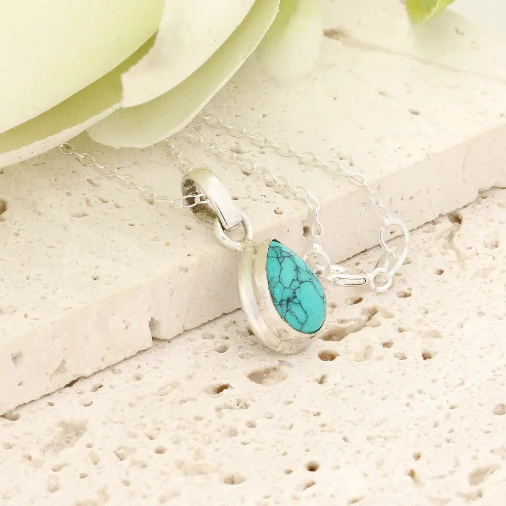 Get your Sterling Silver Turquoise Howlite Teardrop Necklace online now or in store at Forever Gems in Franschhoek, South Africa