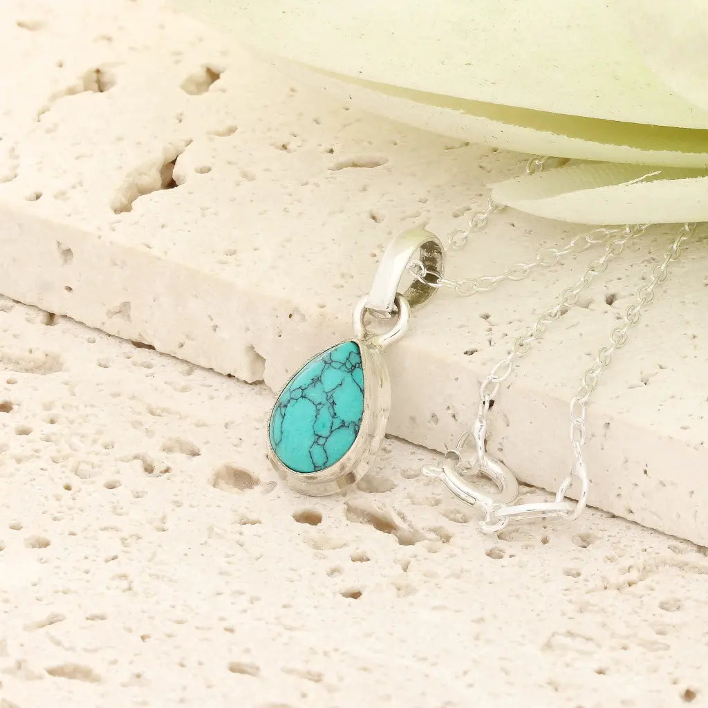 Get your Sterling Silver Turquoise Howlite Teardrop Necklace online now or in store at Forever Gems in Franschhoek, South Africa