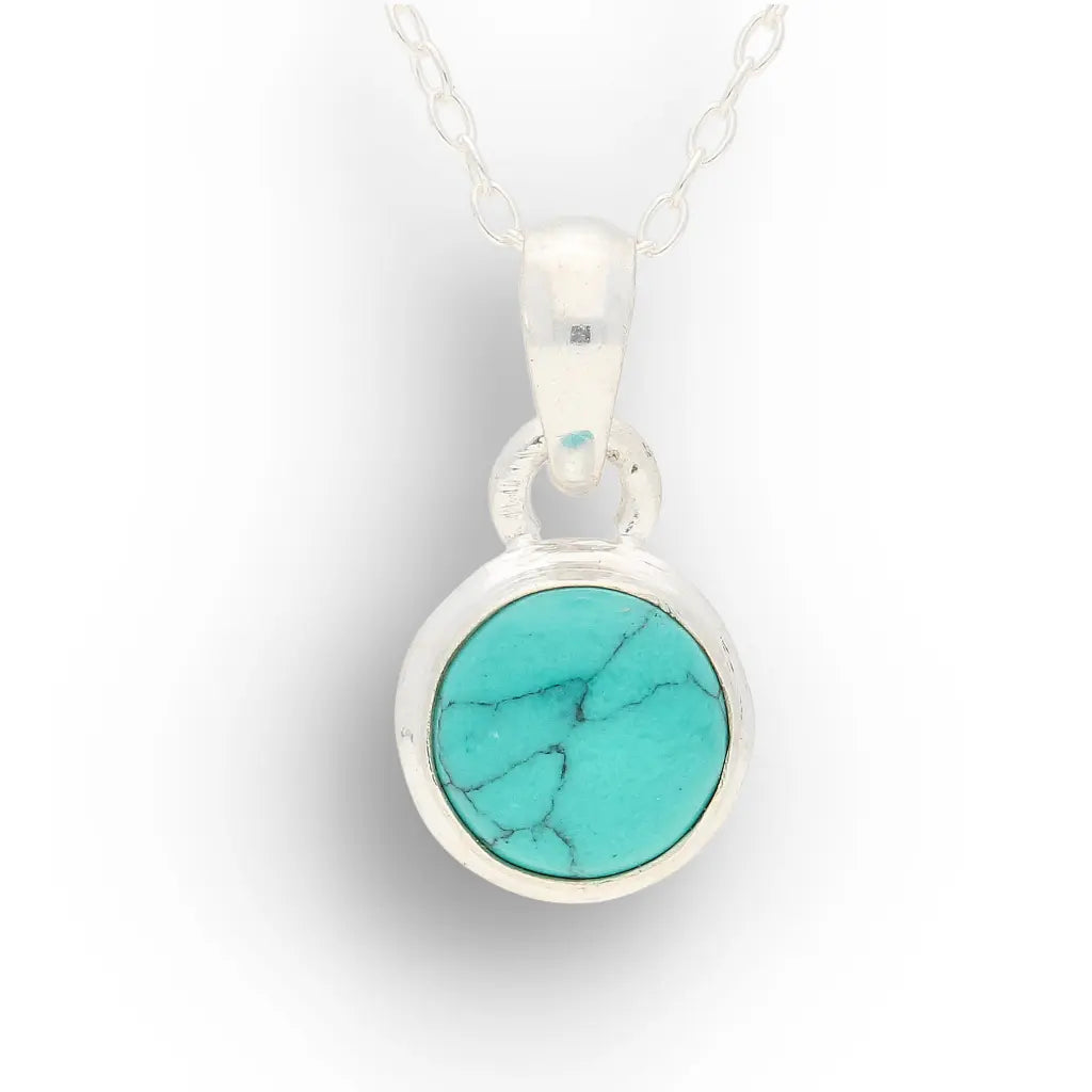 Turquoise Blue Dyed Howlite Sterling Silver Round Necklace