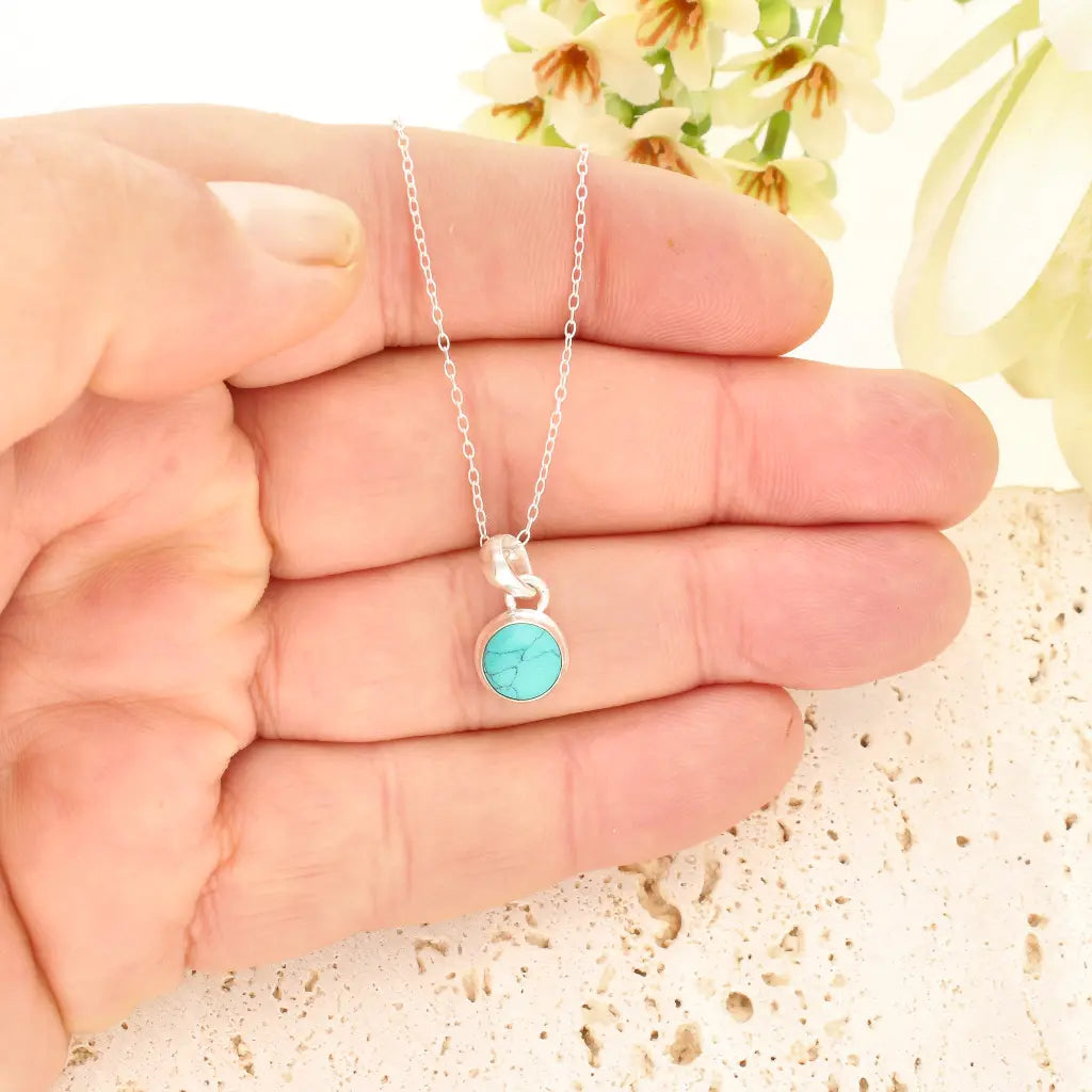 Turquoise Blue Dyed Howlite Sterling Silver Round Necklace