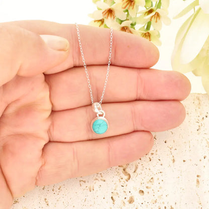 Turquoise Blue Dyed Howlite Sterling Silver Round Necklace