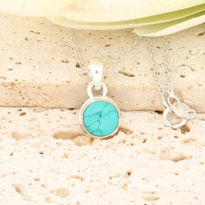 Turquoise Blue Dyed Howlite Sterling Silver Round Necklace