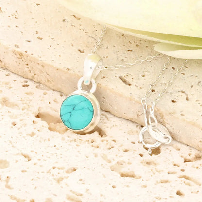 Turquoise Blue Dyed Howlite Sterling Silver Round Necklace