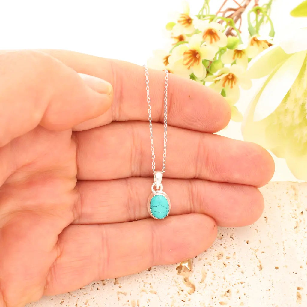 Get your Sterling Silver Turquoise Howlite Oval Necklace online now or in store at Forever Gems in Franschhoek, South Africa