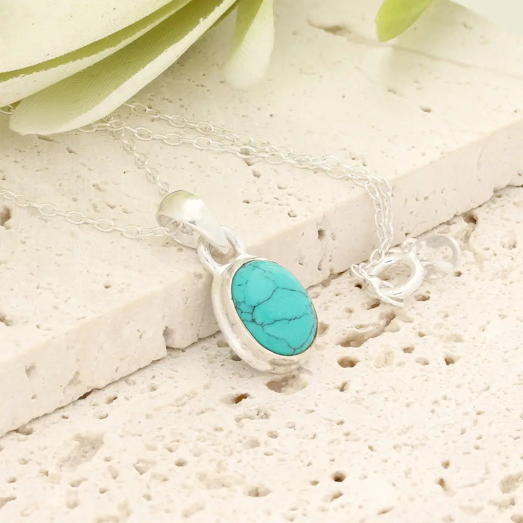 Get your Sterling Silver Turquoise Howlite Oval Necklace online now or in store at Forever Gems in Franschhoek, South Africa