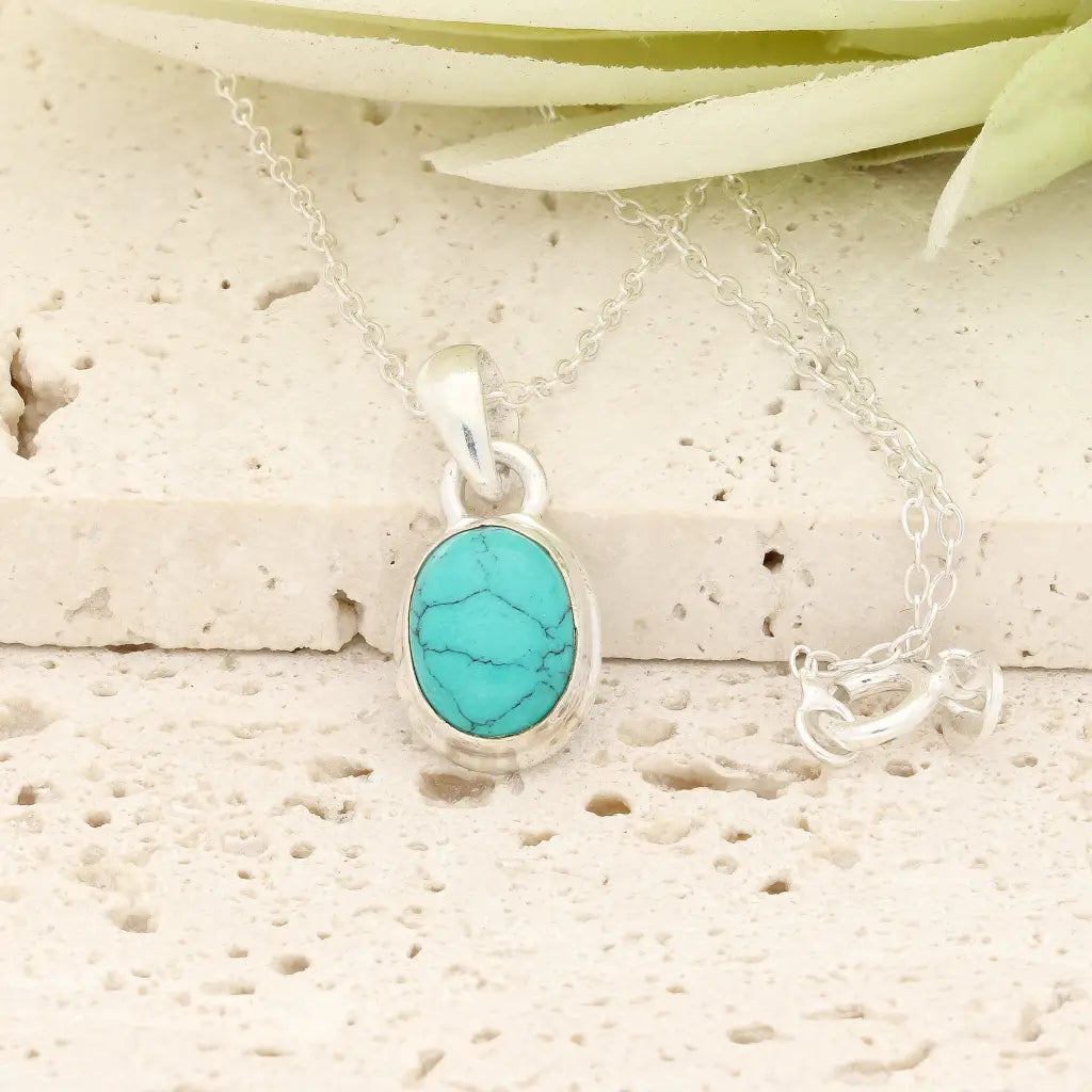 Get your Sterling Silver Turquoise Howlite Oval Necklace online now or in store at Forever Gems in Franschhoek, South Africa