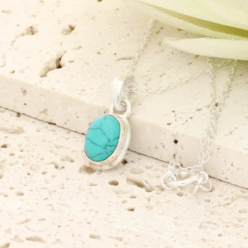 Get your Sterling Silver Turquoise Howlite Oval Necklace online now or in store at Forever Gems in Franschhoek, South Africa