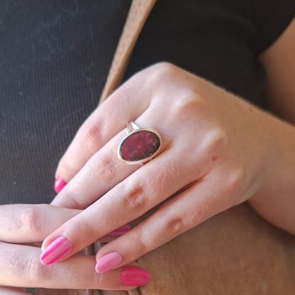 Get your Natural Watermelon Tourmaline Slice Ring Set in 925 Silver online now or in store at Forever Gems in Franschhoek, South Africa