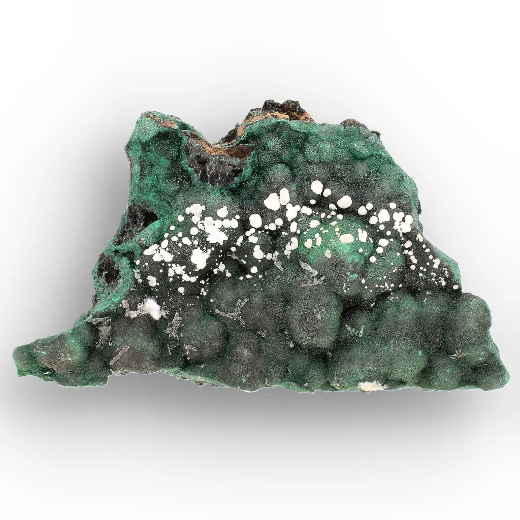 Aragonite on Botryoidal Malachite from the Katanga Copperbelt, DRC