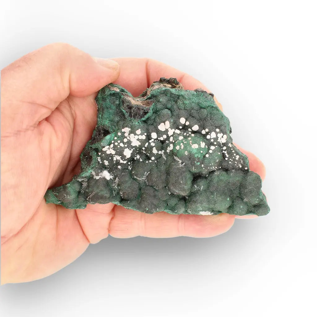 Aragonite on Botryoidal Malachite from the Katanga Copperbelt, DRC