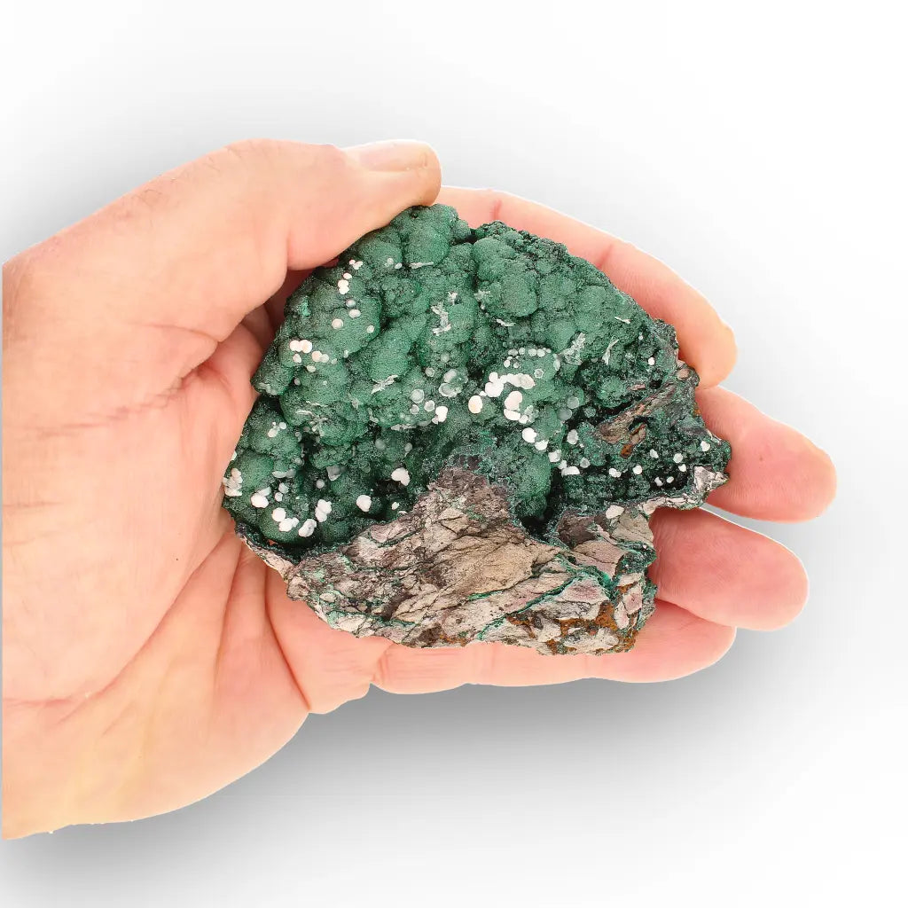 Aragonite on Botryoidal Malachite from the Katanga Copperbelt, DRC
