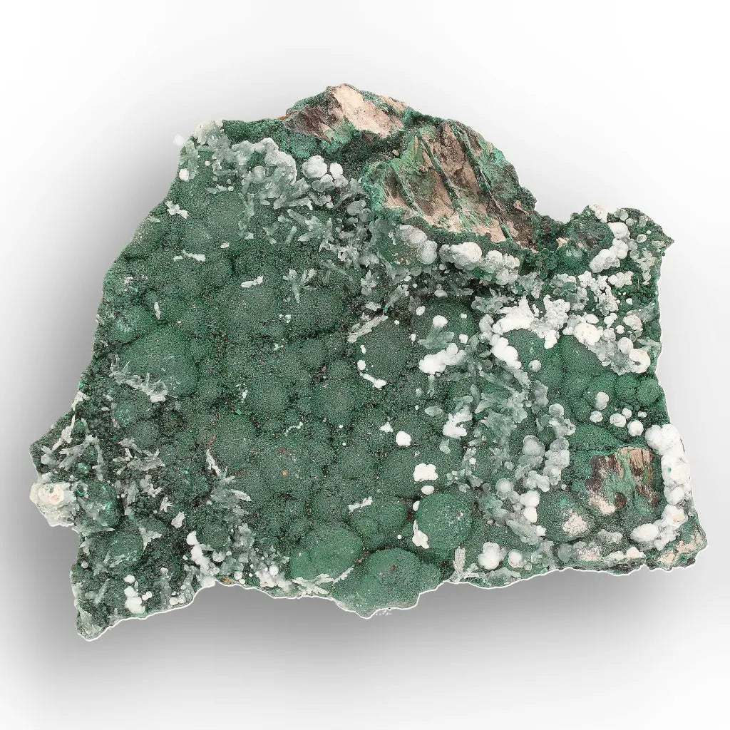 Aragonite on Botryoidal Malachite from the Katanga Copperbelt, DRC