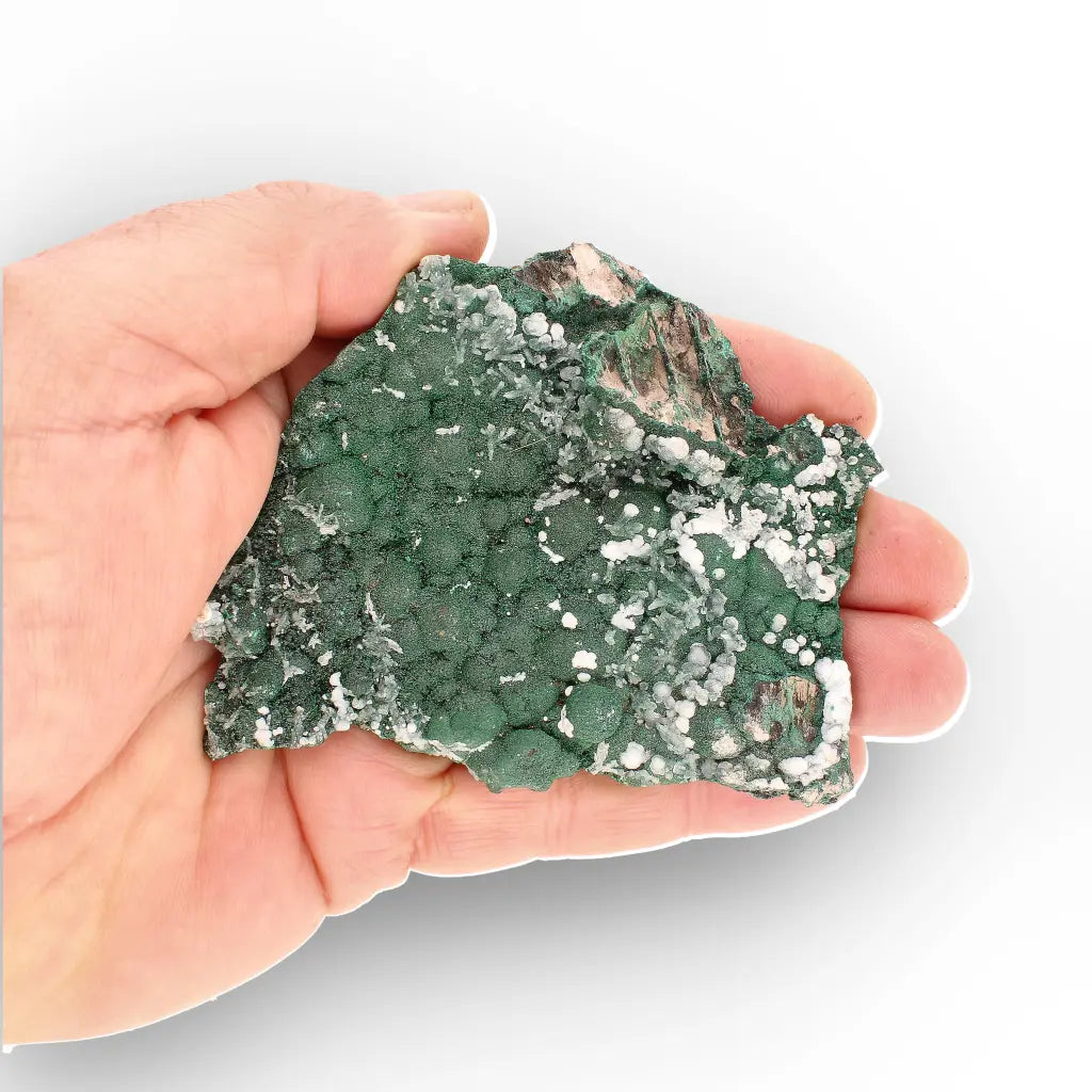Aragonite on Botryoidal Malachite from the Katanga Copperbelt, DRC