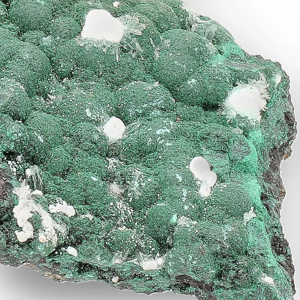 Aragonite on Botryoidal Malachite from the Katanga Copperbelt, DRC