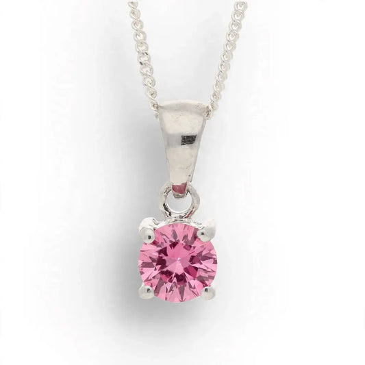 Natural Pink Tourmaline Sterling Silver Solitaire Necklace