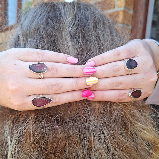 Get your Natural Watermelon Tourmaline Slice Ring Set in 925 Silver online now or in store at Forever Gems in Franschhoek, South Africa